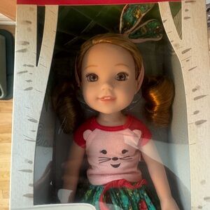 American Girl Doll with Red and Green Outfit